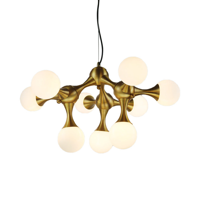 Metal Starburst Chandelier Lamp Modern 5/9/15 Lights Brass Chandelier Light with White Glass Globe Shade Clearhalo 'Ceiling Lights' 'Chandeliers' 'Glass shade' 'Glass' 'Modern Chandeliers' 'Modern' Lighting' 151607