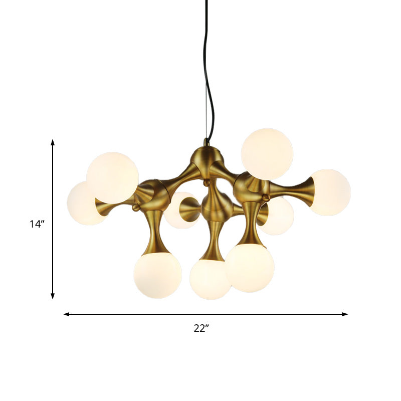 Metal Starburst Chandelier Lamp Modern 5/9/15 Lights Brass Chandelier Light with White Glass Globe Shade Clearhalo 'Ceiling Lights' 'Chandeliers' 'Glass shade' 'Glass' 'Modern Chandeliers' 'Modern' Lighting' 151608