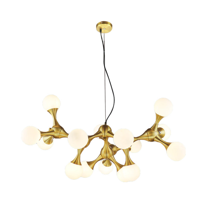 Metal Starburst Chandelier Lamp Modern 5/9/15 Lights Brass Chandelier Light with White Glass Globe Shade Clearhalo 'Ceiling Lights' 'Chandeliers' 'Glass shade' 'Glass' 'Modern Chandeliers' 'Modern' Lighting' 151611