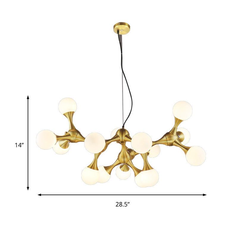 Metal Starburst Chandelier Lamp Modern 5/9/15 Lights Brass Chandelier Light with White Glass Globe Shade Clearhalo 'Ceiling Lights' 'Chandeliers' 'Glass shade' 'Glass' 'Modern Chandeliers' 'Modern' Lighting' 151612