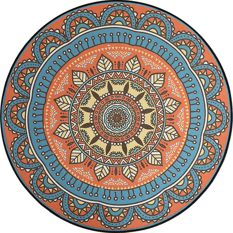 Blue and Orange Tribal Rug with Leaf Polyester Southwestern Print Rug Non-Slip Backing Area Rug for Bedroom Clearhalo 'Area Rug' 'Rugs' 'Southwestern' Rug' 1516158