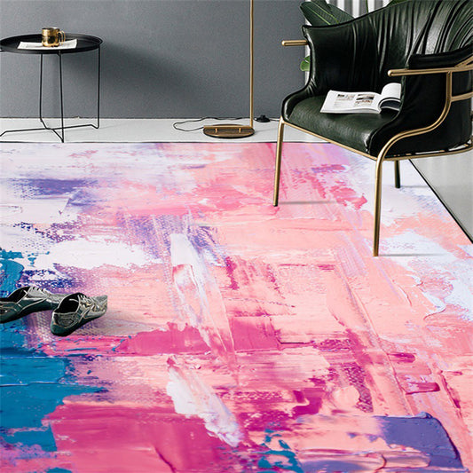 Modern Bedroom Rug in Pink Abstract Painting Print Rug Polyester Washable Area Rug Pink Clearhalo 'Area Rug' 'Modern' 'Rugs' Rug' 1516170