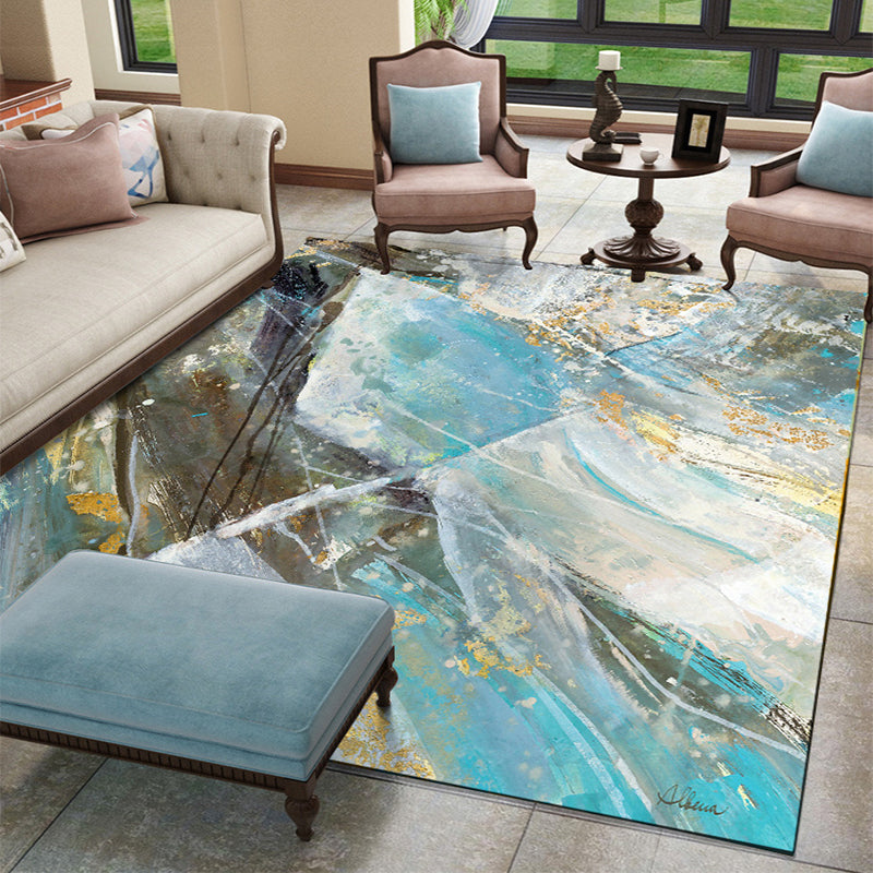 Modern Living Room Rug in Blue Abstract Marble Pattern Rug Polyester Washable Carpet Blue Clearhalo 'Area Rug' 'Modern' 'Rugs' Rug' 1516186