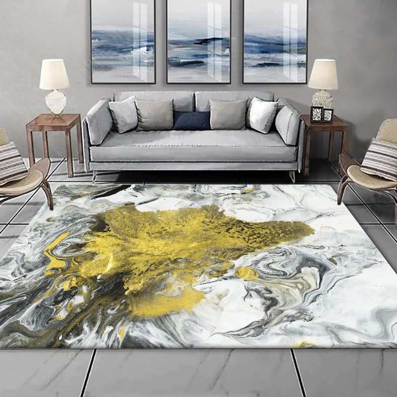Modern Living Room Rug in White and Yellow Abstract Paint Pattern Rug Polyester Washable Area Rug Yellow Clearhalo 'Area Rug' 'Modern' 'Rugs' Rug' 1516202