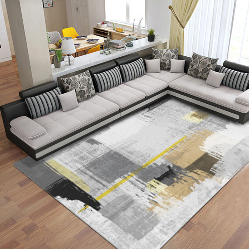 White and Yellow Funky Rug Wool Leather Striped Colorblock Rug Washable Rectangle Rug for Bedroom Clearhalo 'Area Rug' 'Modern' 'Rugs' Rug' 1516234