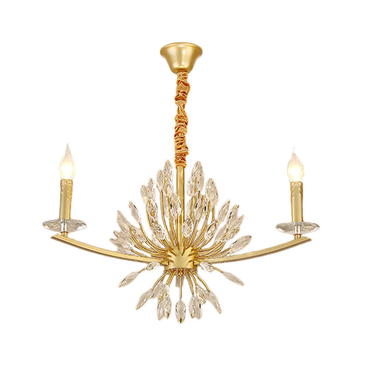 Brass Chandelier Lighting Vintage Metal 3/6/8 Heads Hanging Light Fixture with Open Bulb and Crystal Decoration Clearhalo 'Ceiling Lights' 'Chandeliers' 'Modern Chandeliers' 'Modern' Lighting' 151624