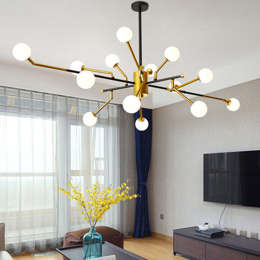 Sputnik Metal Chandelier Lighting Contemporary Multi Lights Brass Hanging Pendant Lamp in Gold with Milk Glass Molecular Shade Gold Clearhalo 'Ceiling Lights' 'Chandeliers' 'Modern Chandeliers' 'Modern' Lighting' 151627