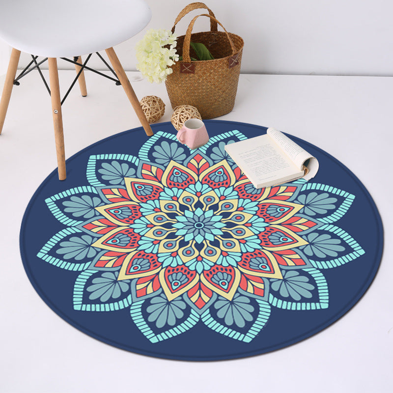 Tribal Southwestern Floral Rug Blue Polyester Rug Non-Slip Backing Area Rug for Bedroom Blue Clearhalo 'Area Rug' 'Rugs' 'Southwestern' Rug' 1516305