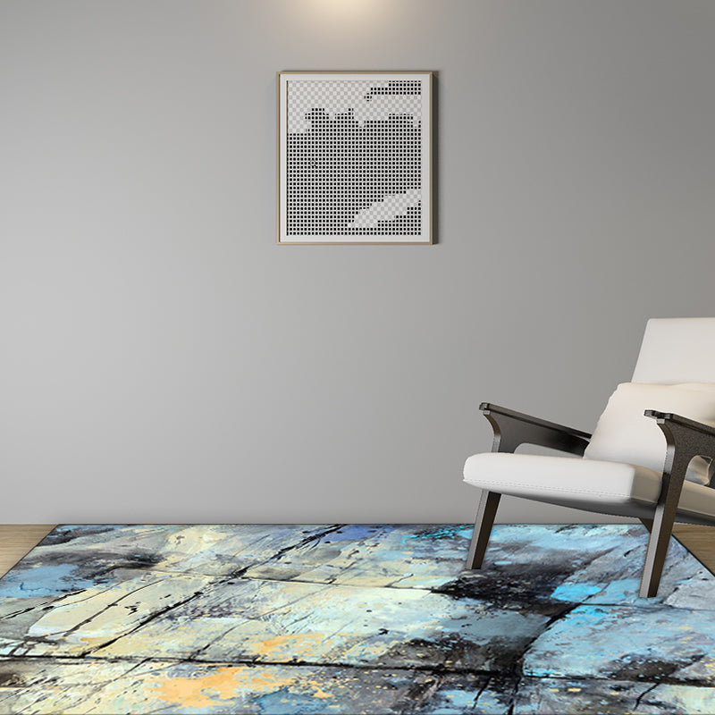 Blue Bedroom Rug Modern Abstract Lines Splash Ink Pattern Area Rug Polyester Washable Carpet Clearhalo 'Area Rug' 'Modern' 'Rugs' Rug' 1516328