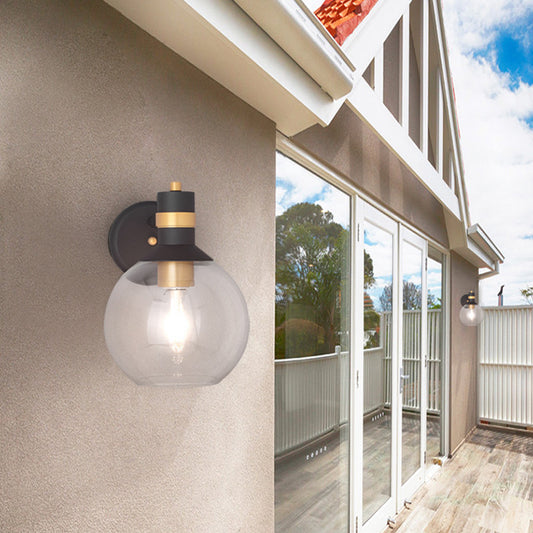 Clear Glass Black Wall Sconce Lighting Cylinder/Semicircle/Square 1-Light Industrial Light Fixture, 6"/8" Wide Clear 6" Semicircle Clearhalo 'Art deco wall lights' 'Cast Iron' 'Glass' 'Industrial wall lights' 'Industrial' 'Middle century wall lights' 'Modern' 'Rustic wall lights' 'Tiffany' 'Traditional wall lights' 'Wall Lamps & Sconces' 'Wall Lights' Lighting' 151638