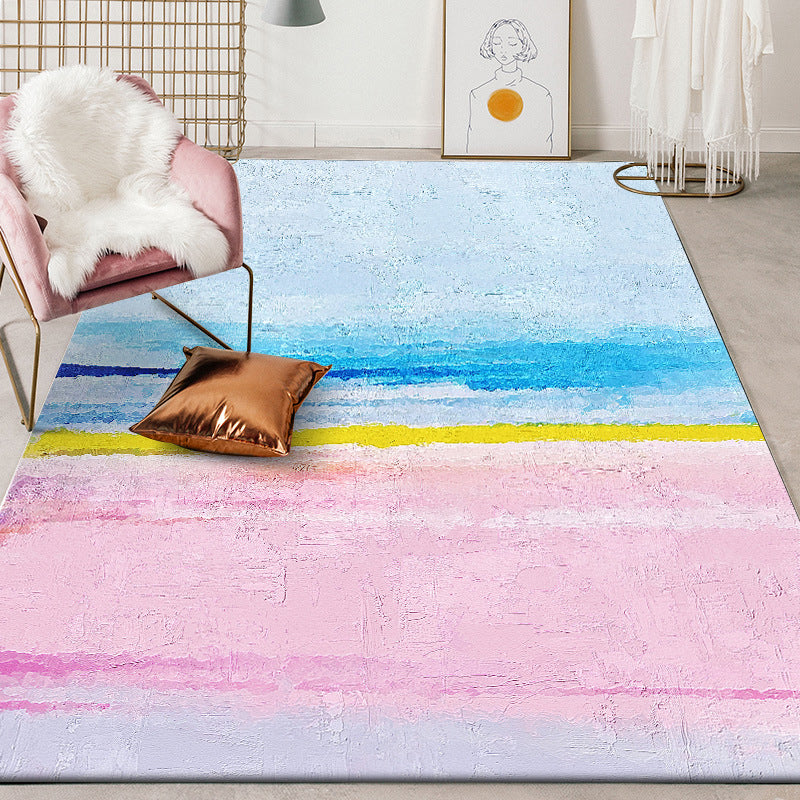 Scandinavian Modern Rug in Blue and Pink Abstract Painting Print Area Rug Polyester Washable Carpet for Home Decoration Clearhalo 'Area Rug' 'Modern' 'Rugs' Rug' 1516700