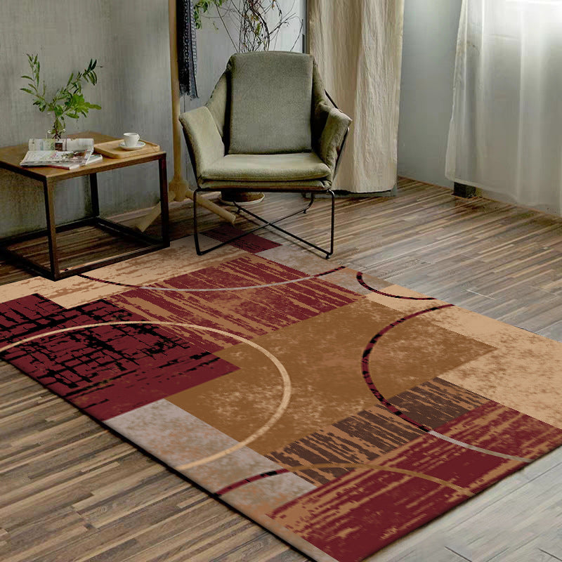 Nordic Modern Rug in Brown and Red Abstract Circle Rectangle Print Rug Polyester Washable Carpet for Home Decoration Red Brown Clearhalo 'Area Rug' 'Modern' 'Rugs' Rug' 1516707