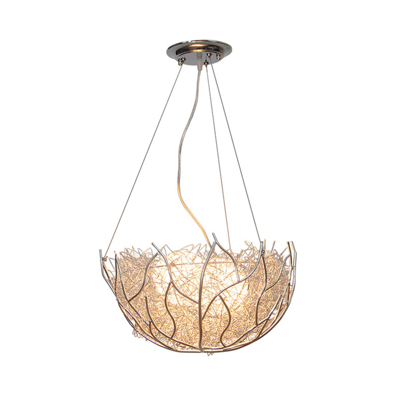 Nest Metal Chandelier Lighting Contemporary 2 Lights Silver Hanging Ceiling Lamp with White Glass Ball Shade, 16"/19.5" Wide Clearhalo 'Ceiling Lights' 'Chandeliers' 'Glass shade' 'Glass' 'Modern Chandeliers' 'Modern' Lighting' 151671