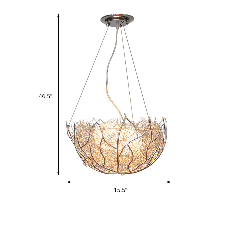 Nest Metal Chandelier Lighting Contemporary 2 Lights Silver Hanging Ceiling Lamp with White Glass Ball Shade, 16"/19.5" Wide Clearhalo 'Ceiling Lights' 'Chandeliers' 'Glass shade' 'Glass' 'Modern Chandeliers' 'Modern' Lighting' 151672