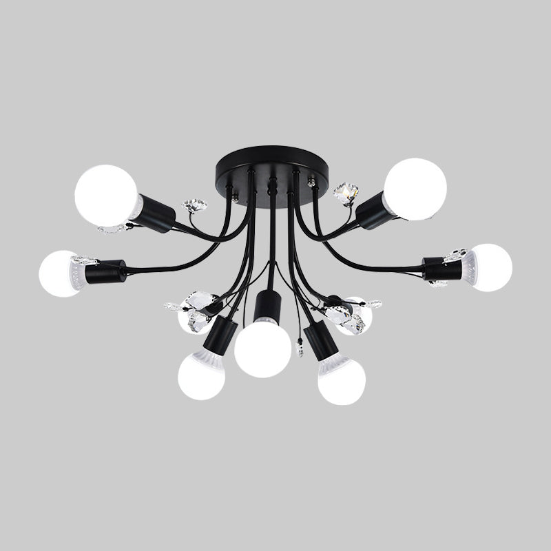 Black/White/Gold Curved Arms Semi Flush Mount Light Nordic Metal 6/9 Lights Ceiling Flush Mount for Bedroom Clearhalo 'Ceiling Lights' 'Close To Ceiling Lights' 'Close to ceiling' 'Semi-flushmount' Lighting' 151692