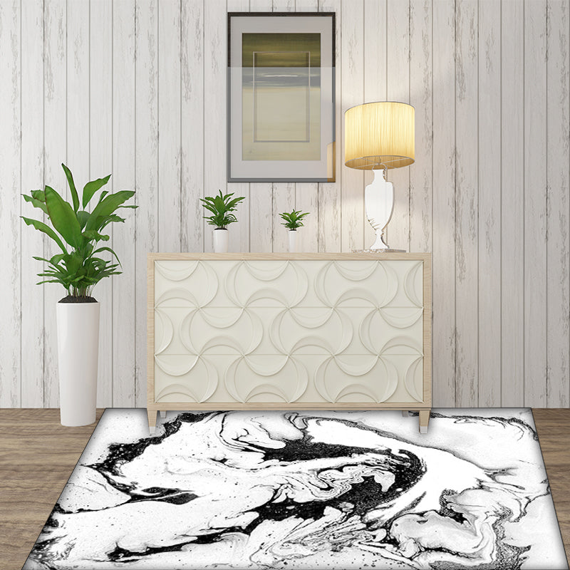 Scandinavian Modern Rug in White Abstract Splatter Painting Print Area Rug Polyester Washable Carpet for Living Room Black Clearhalo 'Area Rug' 'Modern' 'Rugs' Rug' 1516938