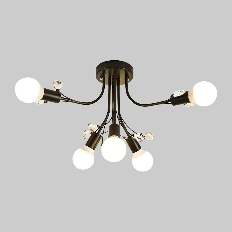 Black/White/Gold Curved Arms Semi Flush Mount Light Nordic Metal 6/9 Lights Ceiling Flush Mount for Bedroom Clearhalo 'Ceiling Lights' 'Close To Ceiling Lights' 'Close to ceiling' 'Semi-flushmount' Lighting' 151695