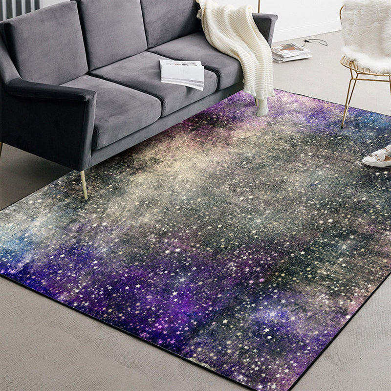 Modern Living Room Rug in Grey and Purple Abstract Galaxy Star Pattern Rug Polyester Washable Area Rug Purple Clearhalo 'Area Rug' 'Modern' 'Rugs' Rug' 1516954