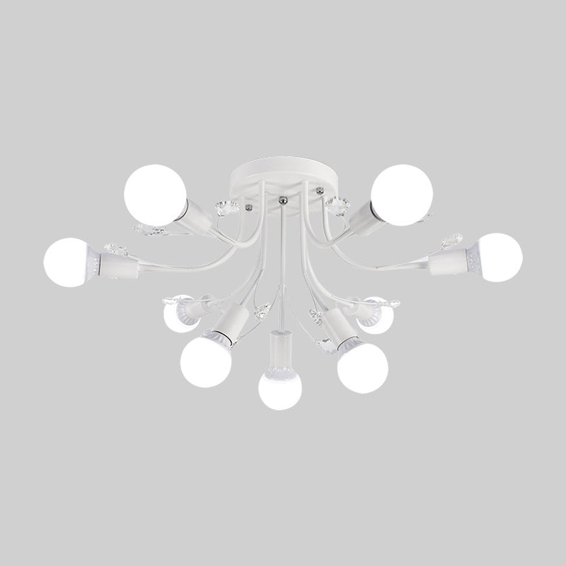 Black/White/Gold Curved Arms Semi Flush Mount Light Nordic Metal 6/9 Lights Ceiling Flush Mount for Bedroom Clearhalo 'Ceiling Lights' 'Close To Ceiling Lights' 'Close to ceiling' 'Semi-flushmount' Lighting' 151698