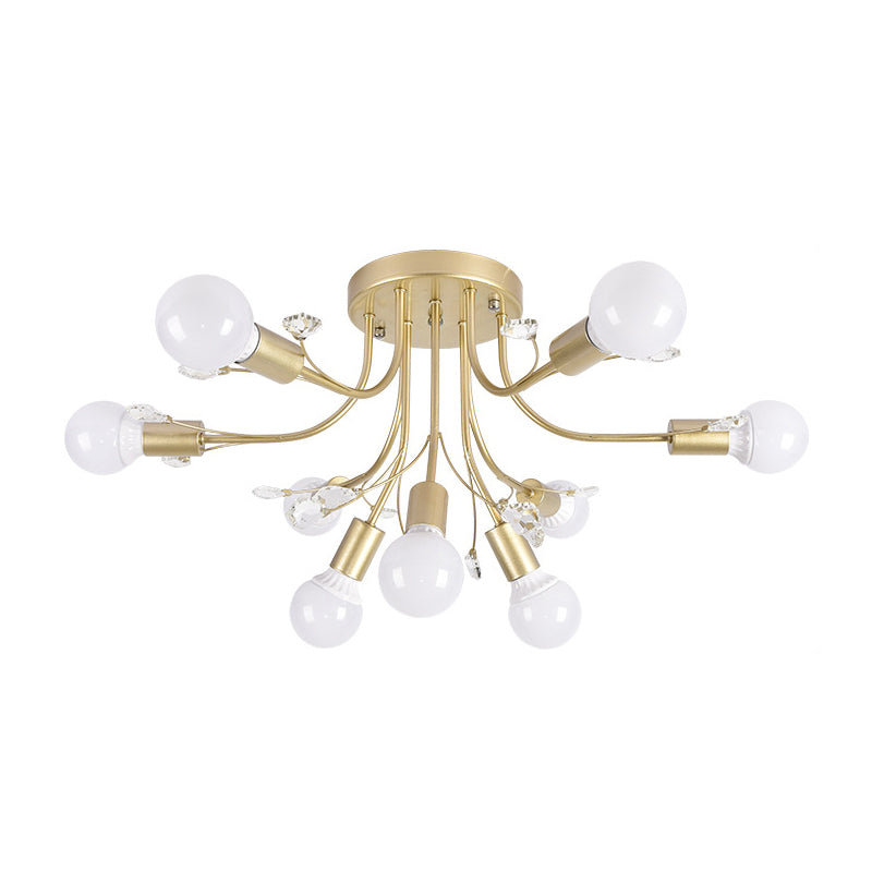 Black/White/Gold Curved Arms Semi Flush Mount Light Nordic Metal 6/9 Lights Ceiling Flush Mount for Bedroom Clearhalo 'Ceiling Lights' 'Close To Ceiling Lights' 'Close to ceiling' 'Semi-flushmount' Lighting' 151704