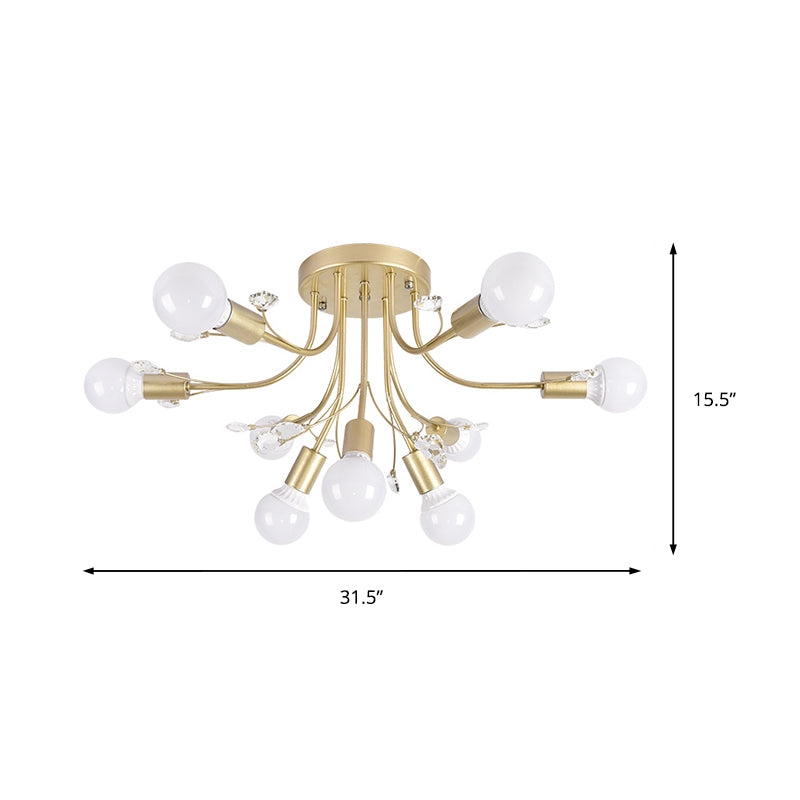 Black/White/Gold Curved Arms Semi Flush Mount Light Nordic Metal 6/9 Lights Ceiling Flush Mount for Bedroom Clearhalo 'Ceiling Lights' 'Close To Ceiling Lights' 'Close to ceiling' 'Semi-flushmount' Lighting' 151705