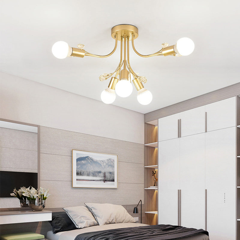 Black/White/Gold Curved Arms Semi Flush Mount Light Nordic Metal 6/9 Lights Ceiling Flush Mount for Bedroom Clearhalo 'Ceiling Lights' 'Close To Ceiling Lights' 'Close to ceiling' 'Semi-flushmount' Lighting' 151707