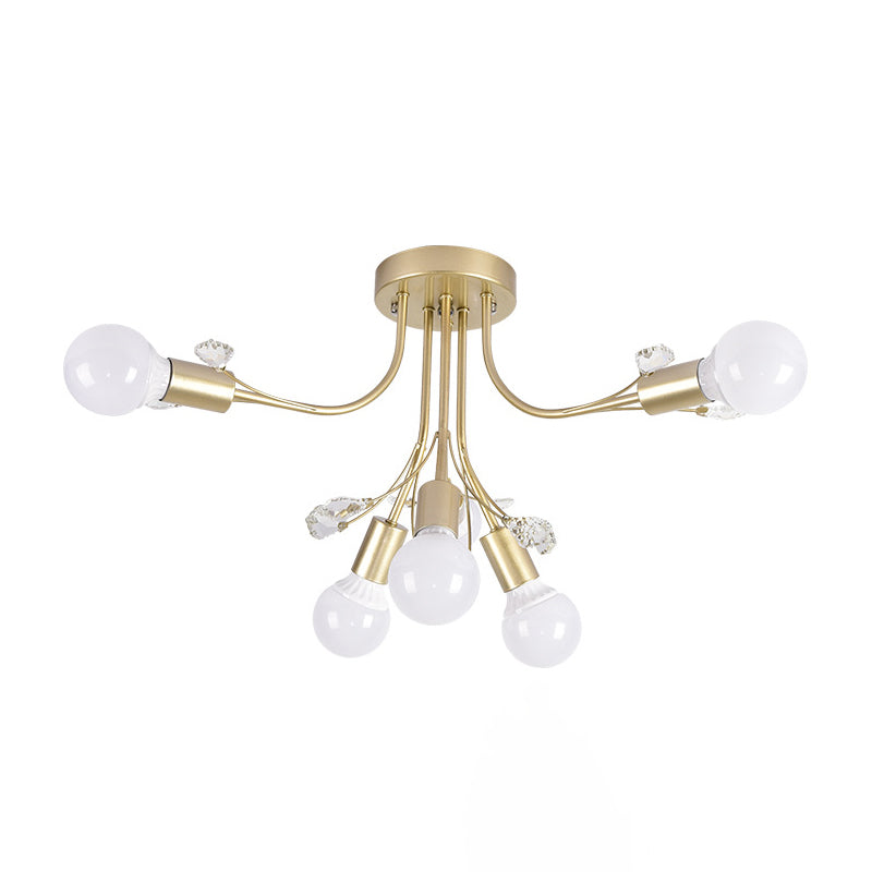 Black/White/Gold Curved Arms Semi Flush Mount Light Nordic Metal 6/9 Lights Ceiling Flush Mount for Bedroom Clearhalo 'Ceiling Lights' 'Close To Ceiling Lights' 'Close to ceiling' 'Semi-flushmount' Lighting' 151708