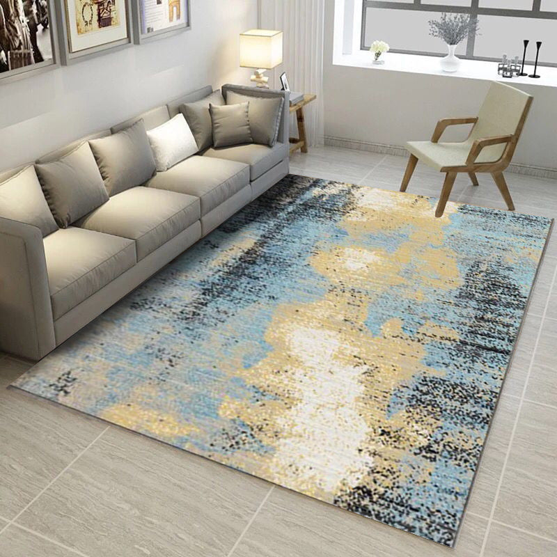 Modern Living Room Rug in Blue and Yellow Abstract Colorblock Pattern Rug Polyester Washable Area Rug Clearhalo 'Area Rug' 'Modern' 'Rugs' Rug' 1517089