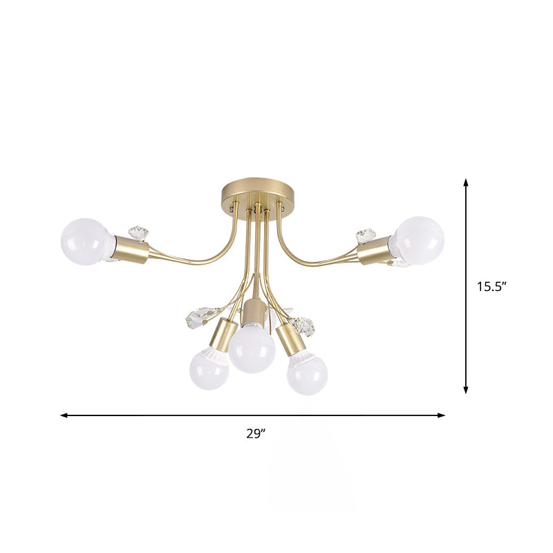 Black/White/Gold Curved Arms Semi Flush Mount Light Nordic Metal 6/9 Lights Ceiling Flush Mount for Bedroom Clearhalo 'Ceiling Lights' 'Close To Ceiling Lights' 'Close to ceiling' 'Semi-flushmount' Lighting' 151709