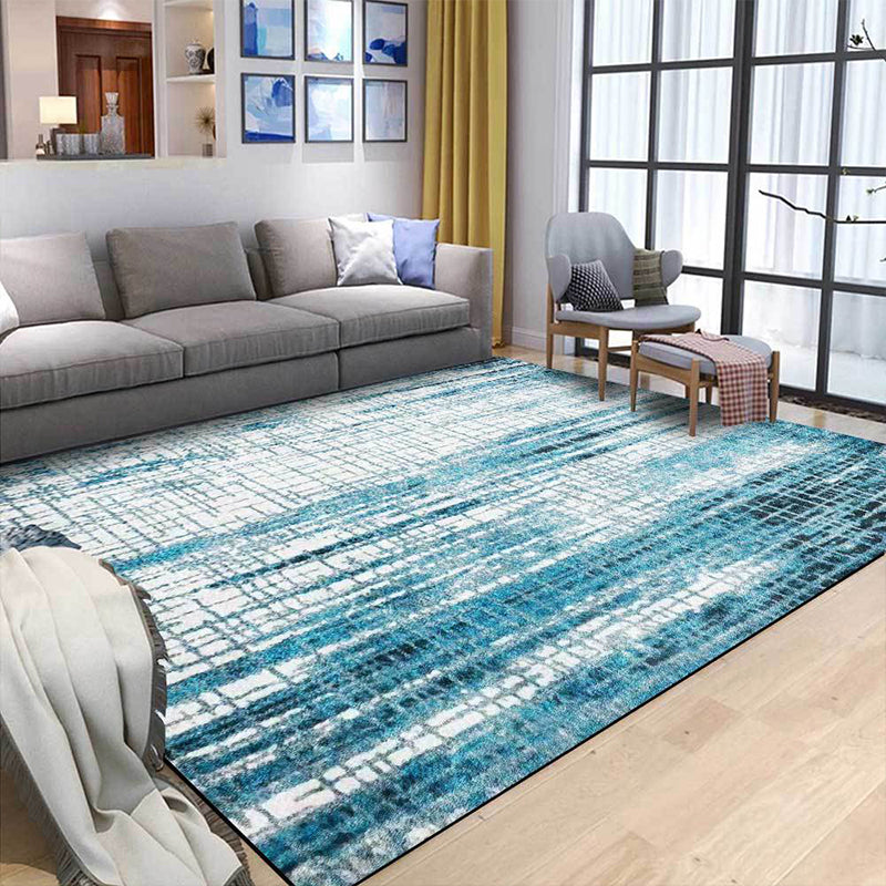 Novelty Modern Rug in Blue and White Abstract Plaid Stripe Print Area Rug Polyester Washable Carpet for Home Decoration Blue Clearhalo 'Area Rug' 'Modern' 'Rugs' Rug' 1517127