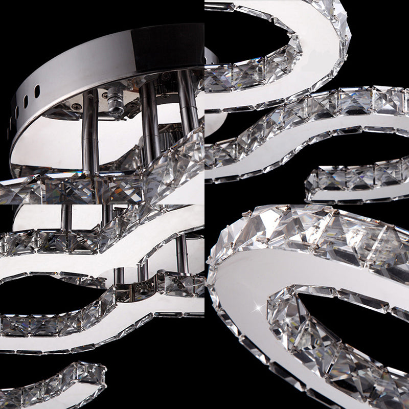 Contemporary Curved Ceiling Light Crystal and Metal Warm/White/3 Color Lighting Sconce Light in Chrome for Bedroom Clearhalo 'Ceiling Lights' 'Close To Ceiling Lights' 'Close to ceiling' 'Semi-flushmount' Lighting' 151714