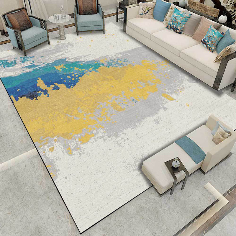 Contemporary Modern Rug in Ivory Abstract Splash Ink Print Area Rug Polyester Washable Carpet for Home Decoration Clearhalo 'Area Rug' 'Modern' 'Rugs' Rug' 1517223