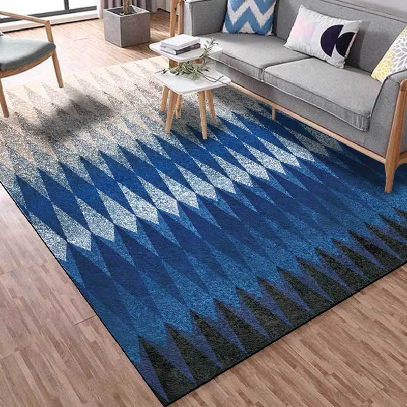 Black and Blue Bedroom Rug Modern Abstract Diamond Pattern Area Rug Polyester Washable Carpet Blue Clearhalo 'Area Rug' 'Modern' 'Rugs' Rug' 1517307
