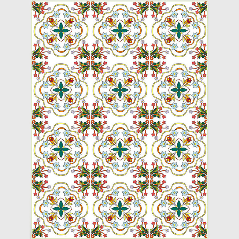 White Bedroom Rug Moroccan Geometric Flower Leaf Pattern Rug Polyester Anti-Slip Carpet Clearhalo 'Area Rug' 'Moroccan' 'Rugs' Rug' 1517418