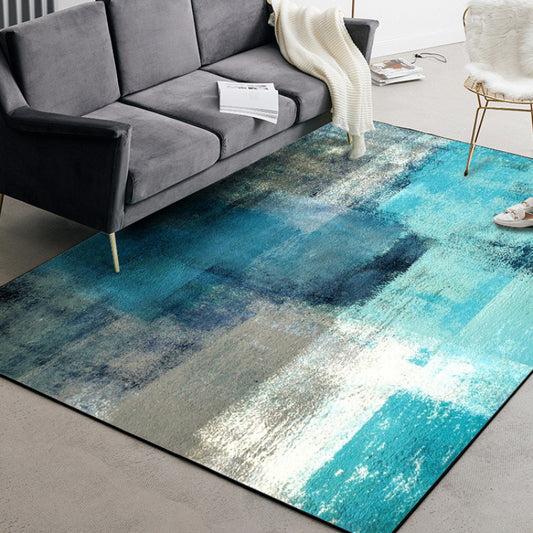 Modern Living Room Rug in Blue Abstract Oil Painting Pattern Rug Polyester Washable Area Rug Blue Clearhalo 'Area Rug' 'Modern' 'Rugs' Rug' 1517454