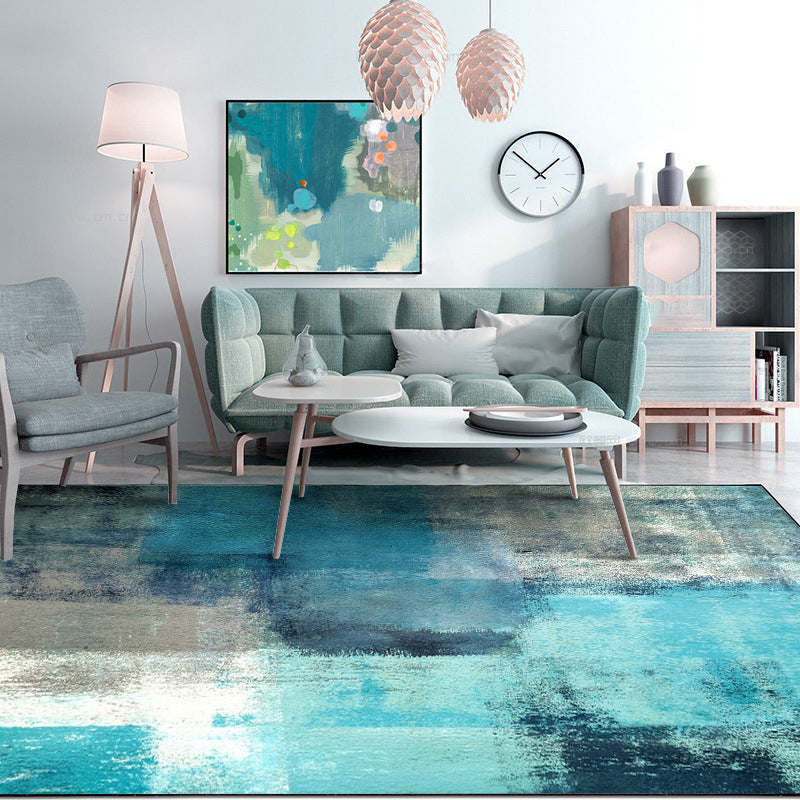 Modern Living Room Rug in Blue Abstract Oil Painting Pattern Rug Polyester Washable Area Rug Clearhalo 'Area Rug' 'Modern' 'Rugs' Rug' 1517455