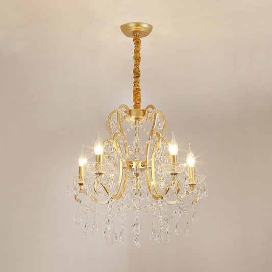 Gold/White Metal Hanging Chandelier Lamp Vintage Geometric 4/5/6 Heads Lighting Fixture with Crystal Bead Decoration Clearhalo 'Ceiling Lights' 'Chandeliers' 'Modern Chandeliers' 'Modern' Lighting' 151745