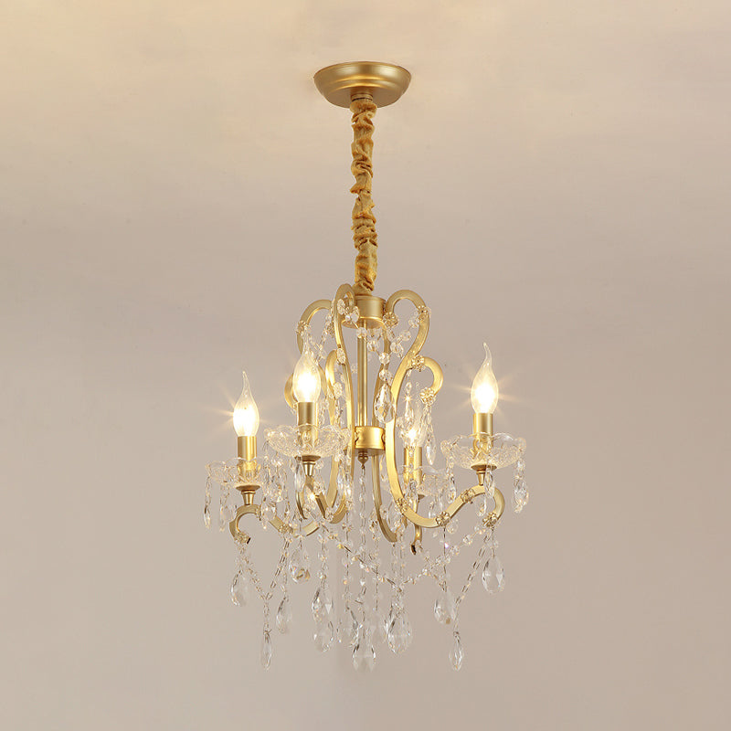 Gold/White Metal Hanging Chandelier Lamp Vintage Geometric 4/5/6 Heads Lighting Fixture with Crystal Bead Decoration Clearhalo 'Ceiling Lights' 'Chandeliers' 'Modern Chandeliers' 'Modern' Lighting' 151747