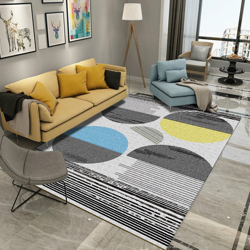 Gray and White Contemporary Rug Polyester Colorblock Striped Rug Washable Rectangle Rug for Living Room Gray-White Clearhalo 'Area Rug' 'Modern' 'Rugs' Rug' 1517482