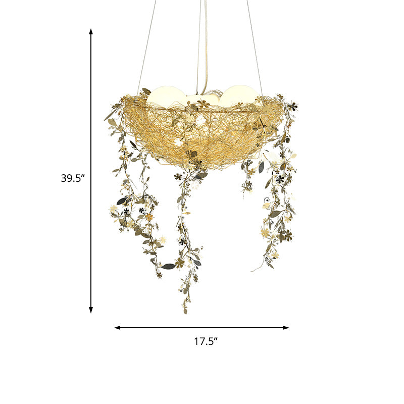 Nest Metal Chandelier Lighting Art Deco 4 Lights Silver/Gold Hanging Ceiling Lamp with Milk Glass Globe Shade Clearhalo 'Ceiling Lights' 'Chandeliers' 'Modern Chandeliers' 'Modern' Lighting' 151751