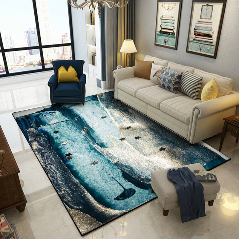 Blue Bedroom Rug Modern Abstract Star Painting Pattern Area Rug Polyester Washable Carpet Blue Clearhalo 'Area Rug' 'Modern' 'Rugs' Rug' 1517564