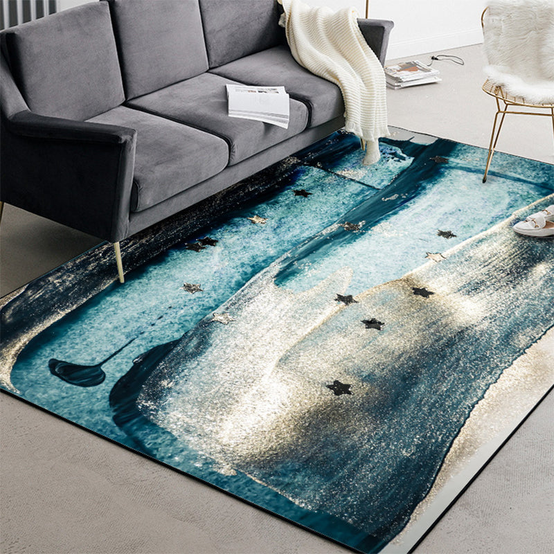 Blue Bedroom Rug Modern Abstract Star Painting Pattern Area Rug Polyester Washable Carpet Clearhalo 'Area Rug' 'Modern' 'Rugs' Rug' 1517565