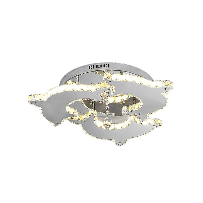 Modern Style Dolphin Semi Flush Mount Light Crystal and Metal 2/3 Heads Ceiling Light in Nickel Clearhalo 'Ceiling Lights' 'Close To Ceiling Lights' 'Close to ceiling' 'Semi-flushmount' Lighting' 151758