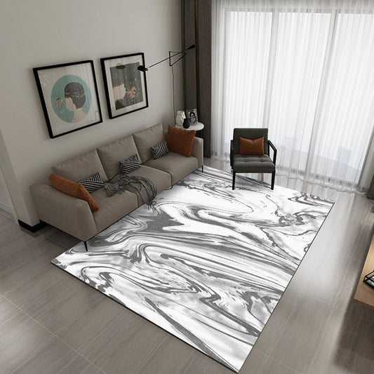 Grey and White Bedroom Rug Modern Abstract Sea Water Pattern Area Rug Polyester Washable Carpet Grey Clearhalo 'Area Rug' 'Modern' 'Rugs' Rug' 1517695