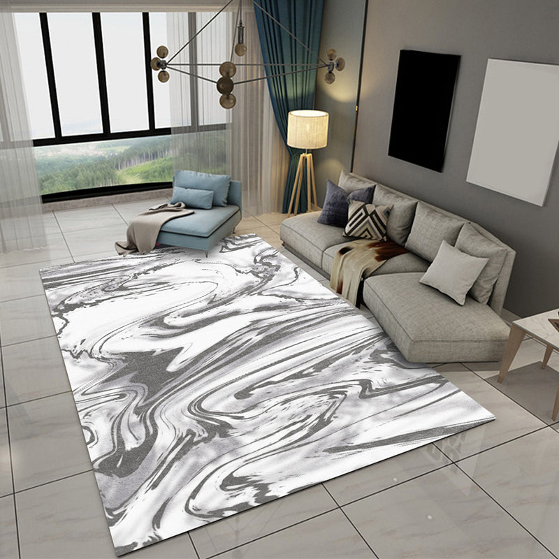 Grey and White Bedroom Rug Modern Abstract Sea Water Pattern Area Rug Polyester Washable Carpet Clearhalo 'Area Rug' 'Modern' 'Rugs' Rug' 1517696