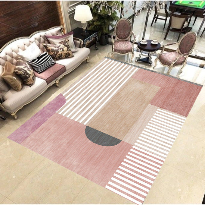 Pink and White Modern Rug Polyester Geometric Striped Colorblock Rug Washable Soft Rectangle Rug for Living Room Pink Clearhalo 'Area Rug' 'Modern' 'Rugs' Rug' 1517711