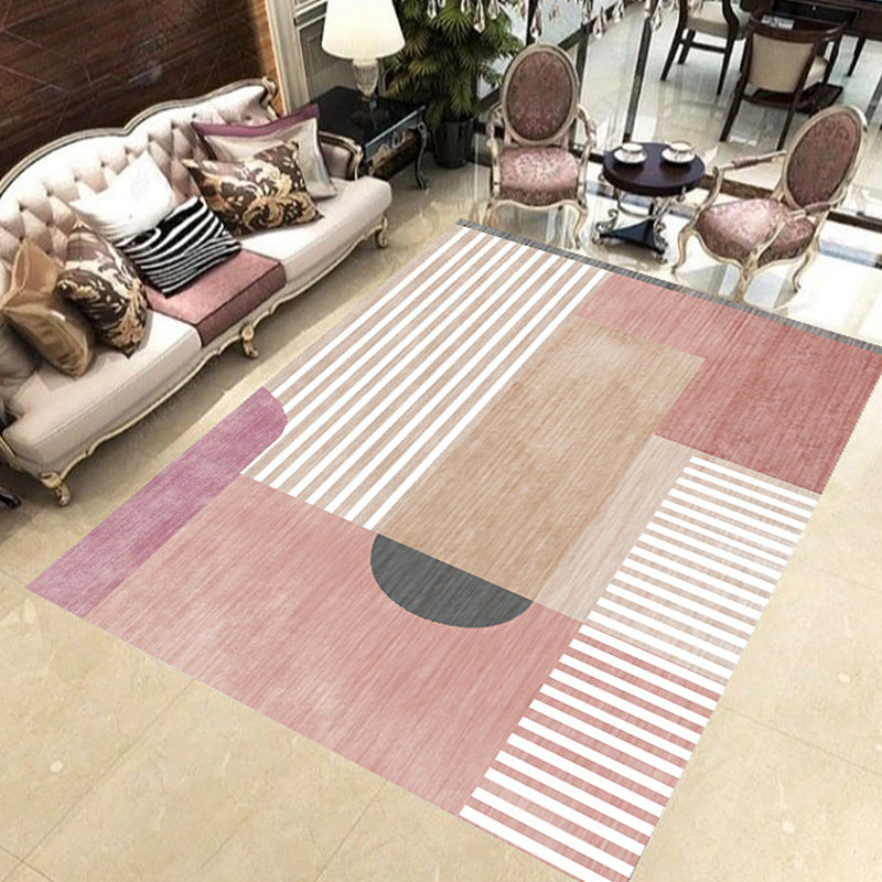 Pink and White Modern Rug Polyester Geometric Striped Colorblock Rug Washable Soft Rectangle Rug for Living Room Clearhalo 'Area Rug' 'Modern' 'Rugs' Rug' 1517712
