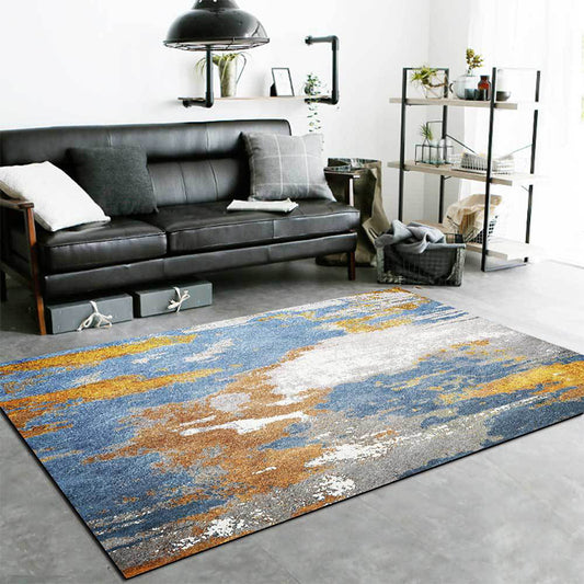 Blue Bedroom Rug Modern Abstract Ink Painting Pattern Area Rug Polyester Washable Carpet Blue Clearhalo 'Area Rug' 'Modern' 'Rugs' Rug' 1517777