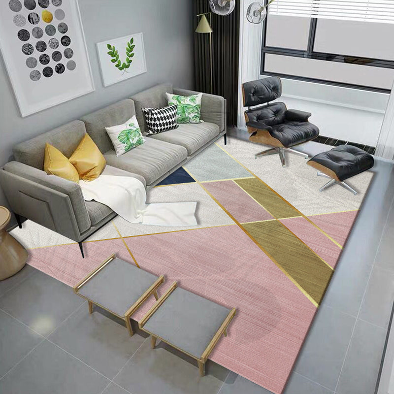 Pink and White Simple Rug Polyester Colorblock Geometric Rug Washable Non-Slip Backing Rectangle Rug for Bedroom Pink Clearhalo 'Area Rug' 'Modern' 'Rugs' Rug' 1517801