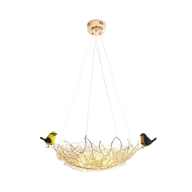 16"/19.5" Wide Nest Metal Art Deco Chandelier Lighting 2 Lights Hanging Ceiling Lamp Fixture Clearhalo 'Ceiling Lights' 'Chandeliers' 'Glass shade' 'Glass' 'Modern Chandeliers' 'Modern' Lighting' 151782